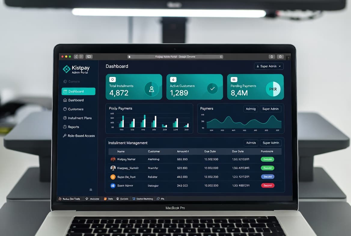 Kistpay Admin Portal — Installment management dashboard with payment analytics